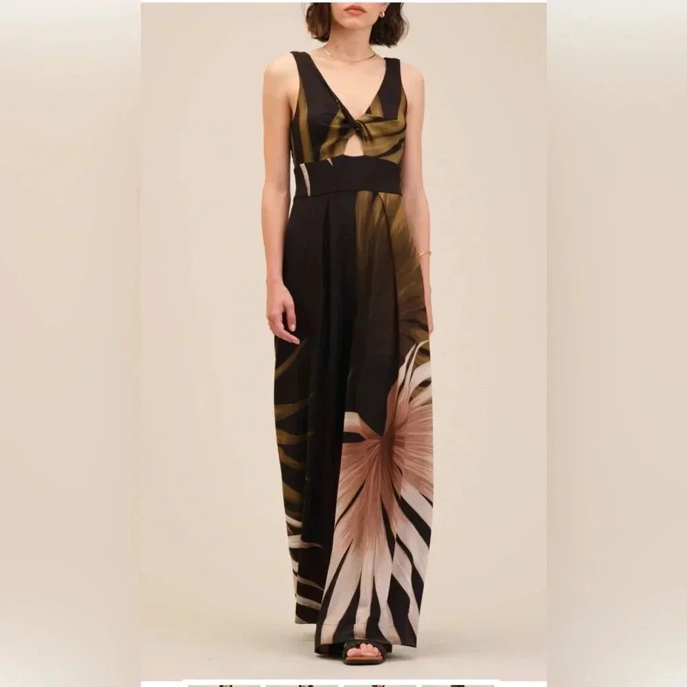 Catherine Malandrino Twist Front
Print Wide Leg Jumpsuit Sz 8